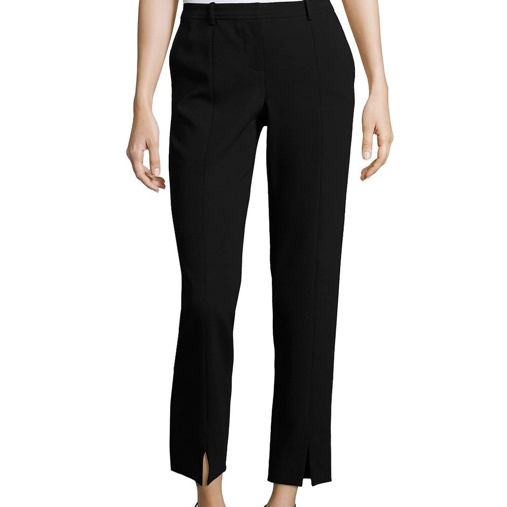 St. John Jennifer Pleated Straight-Leg Pants in Black size 8